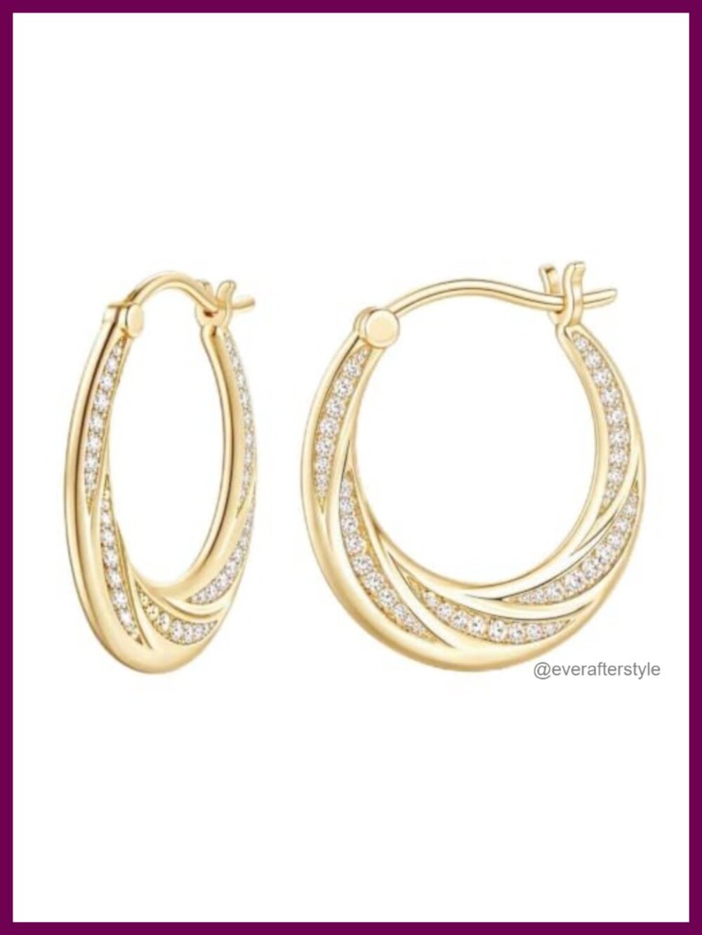 14K Gold Plated Twisted CZ Huggie Hoop Earrings, Lightweight & Hypoallergenic